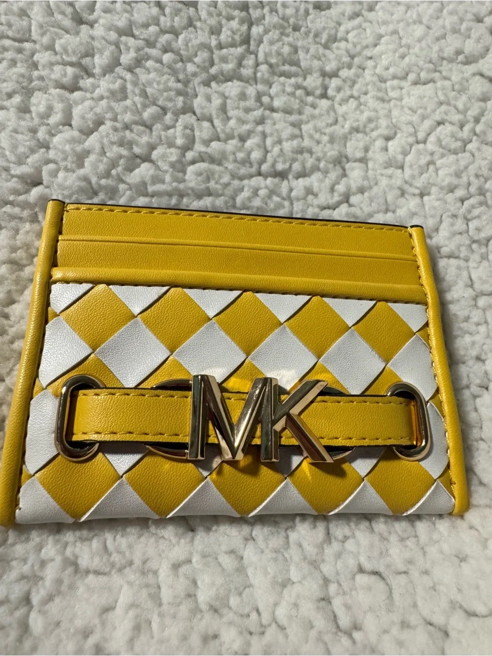 Michael Kors Yellow & White Checkerboard MK Logo Card Case